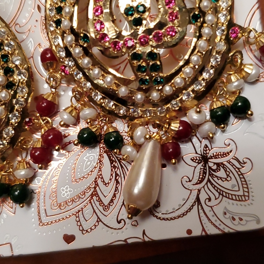 Multi coloured Jhumka earrings - Picture 6 of 8
